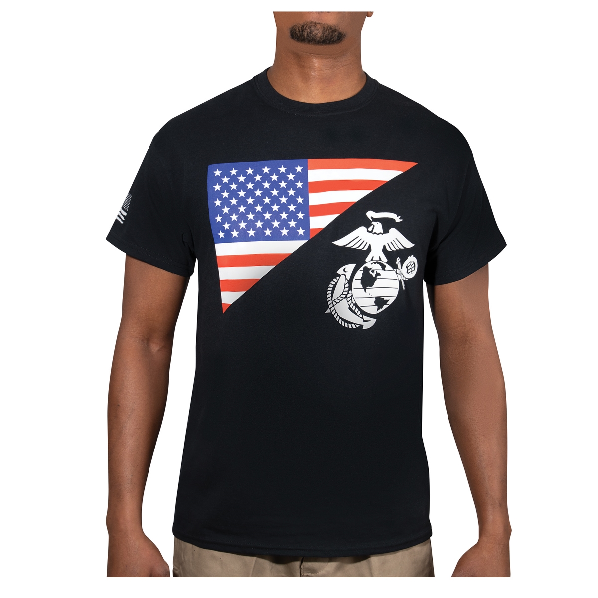 21117 US Flag & USMC Eagle Globe & Anchor T Shirt, Black - 2XL