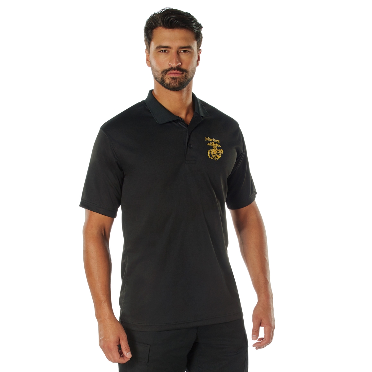 21308 USMC Eagle Globe & Anchor Moisture Wicking Polo Shirt, Black - Small