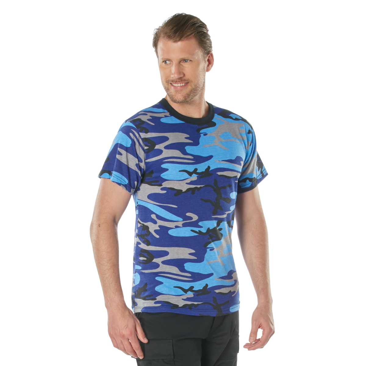 5921 Men Short Sleeve T-Shirt, Electric Blue Camo - 2XL