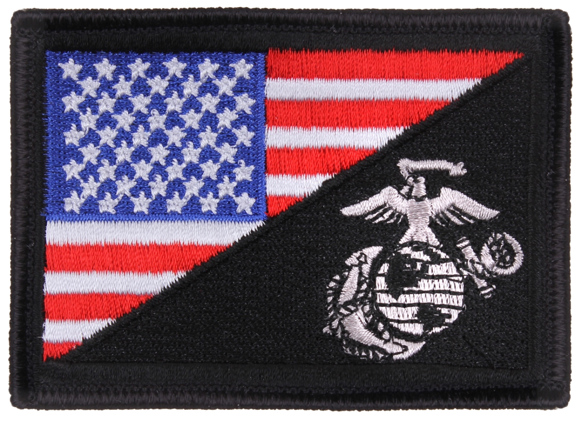 17860 US Flag & USMC Eagle Globe & Anchor Morale Patch, Red & White - Blue