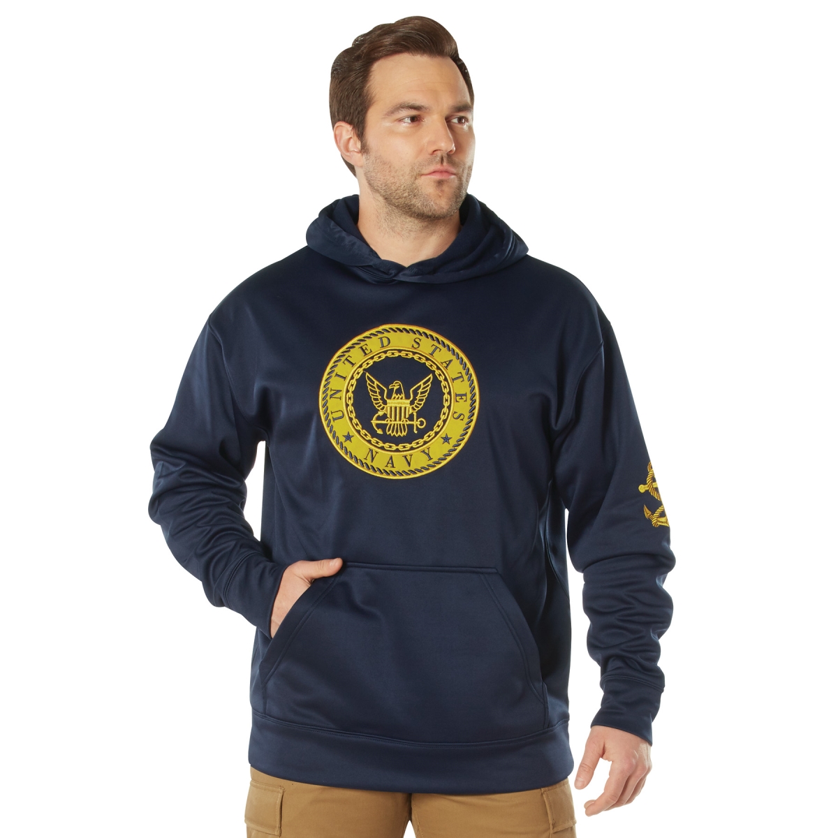 22557 Navy Blue Emblem Pullover Hooded Sweatshirt - 2XL