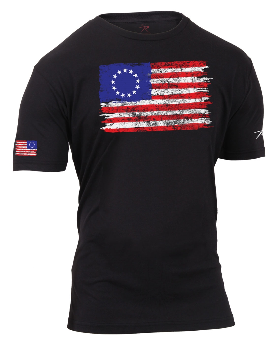 19357 Men Colonial Betsy Ross Flag Short Sleeve T-Shirt, Black - Small