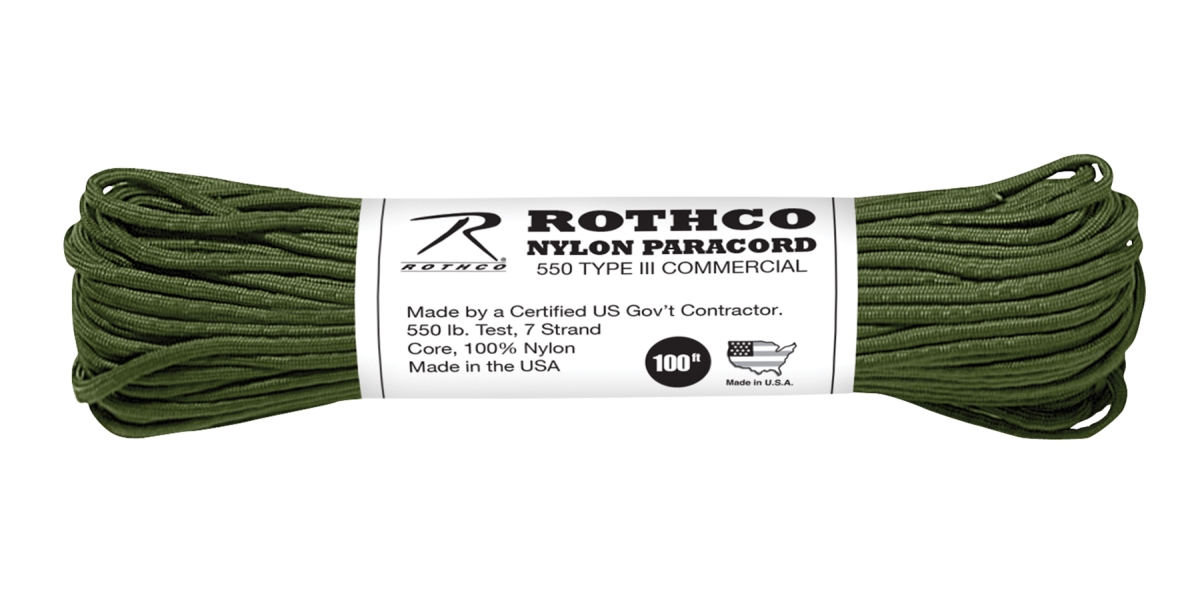 1762 550 lbs Type III Nylon Paracord, Olive Drab - 100 ft.