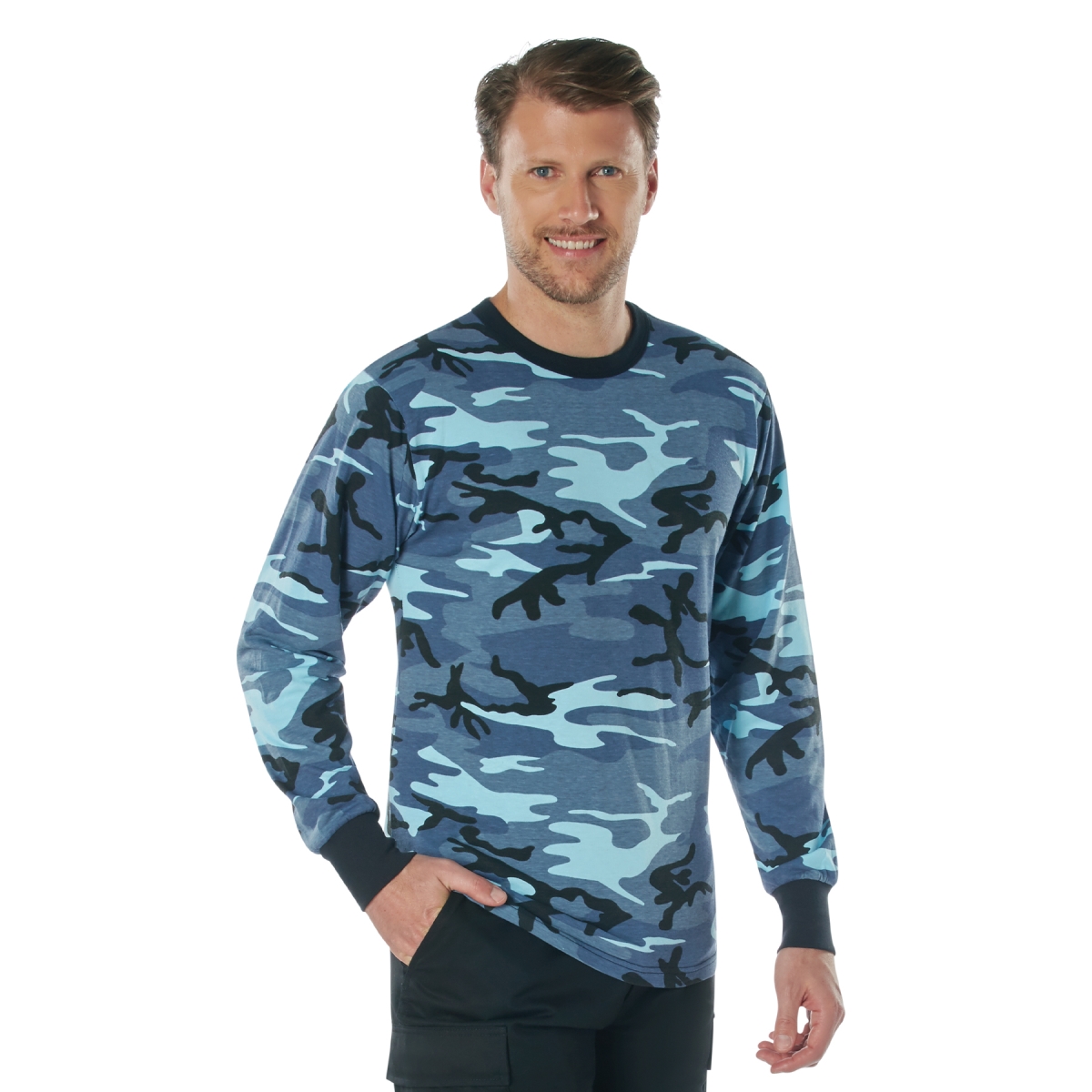 14169 Long Sleeve Color Camo T-Shirt, Sky Blue Camo - Medium