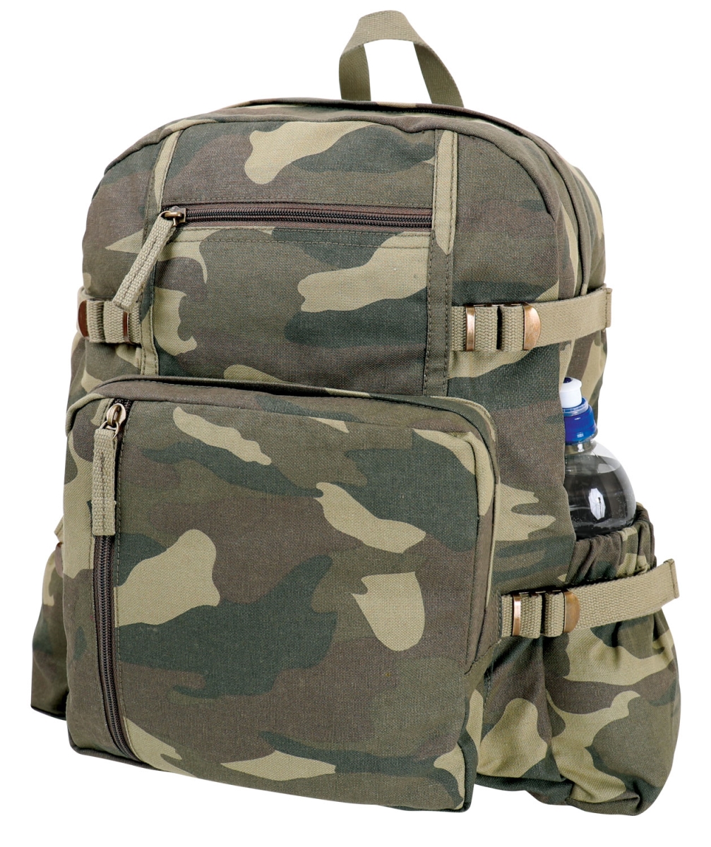 18501 Jumbo Vintage Canvas Backpack, Woodland Camo