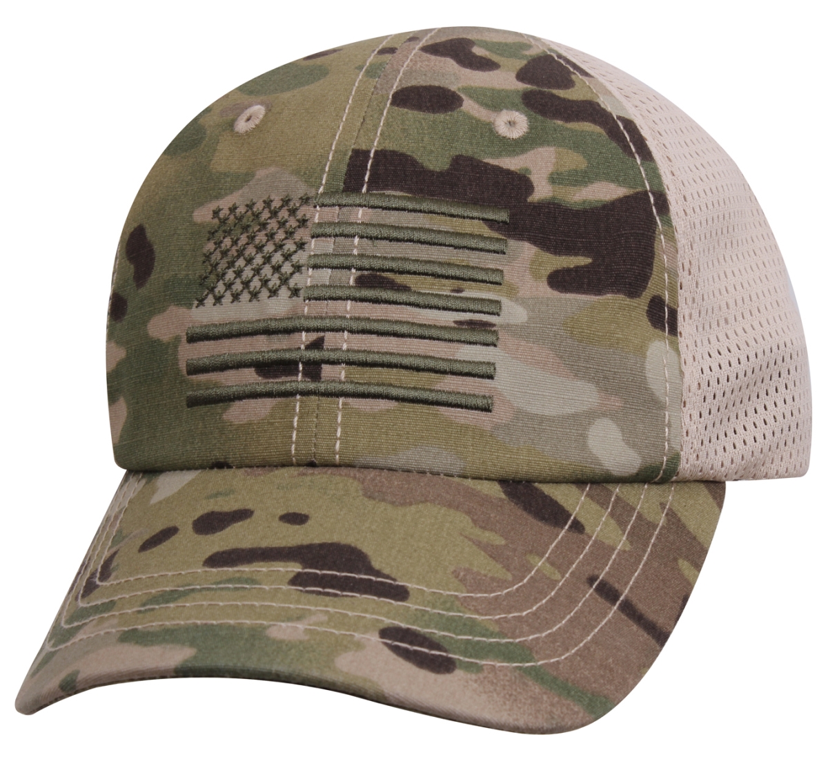 16560 Tactical Mesh Back Cap with Embroidered US Flag, MultiCam