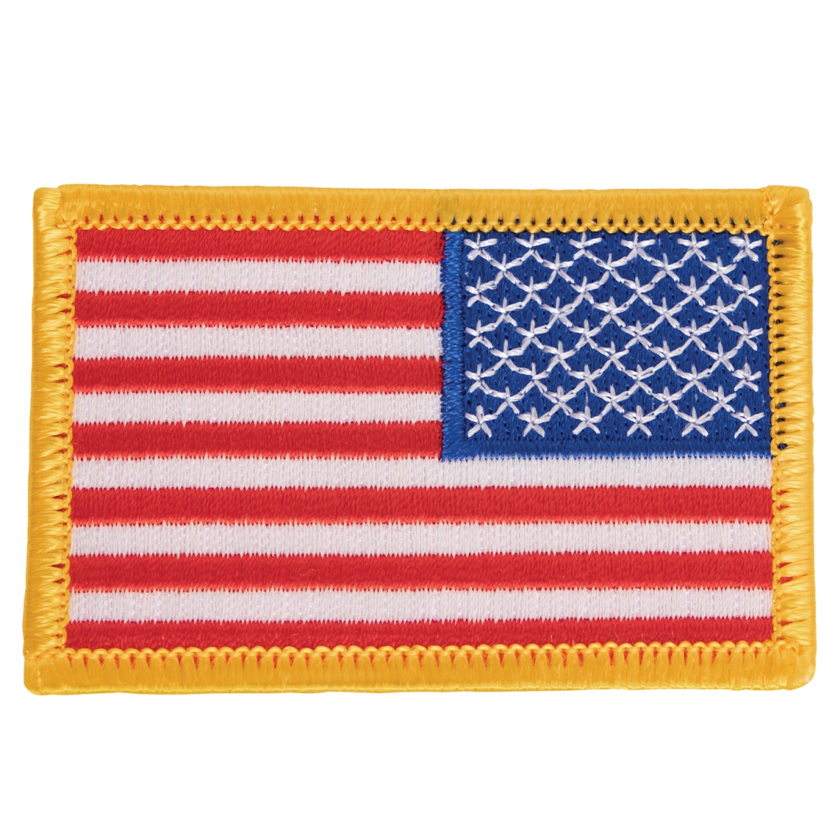 836 Reverse Iron & Sew On Embroidered US Flag Patch with Yellow Border, Red & White - Blue