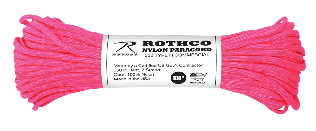 899 550 lbs Type III Nylon Paracord, Neon Pink - 100 ft.