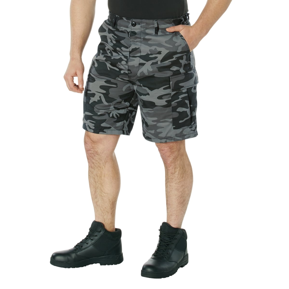 19302 Men Colored Camo Battle Dress Uniform Shorts, Black Camo - Medium