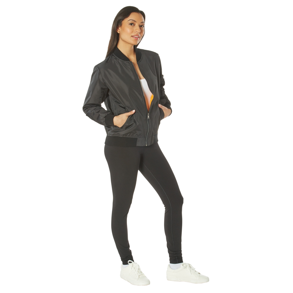 17320 Women Lightweight MA-1 Flight Jacket, Black - Extra Small