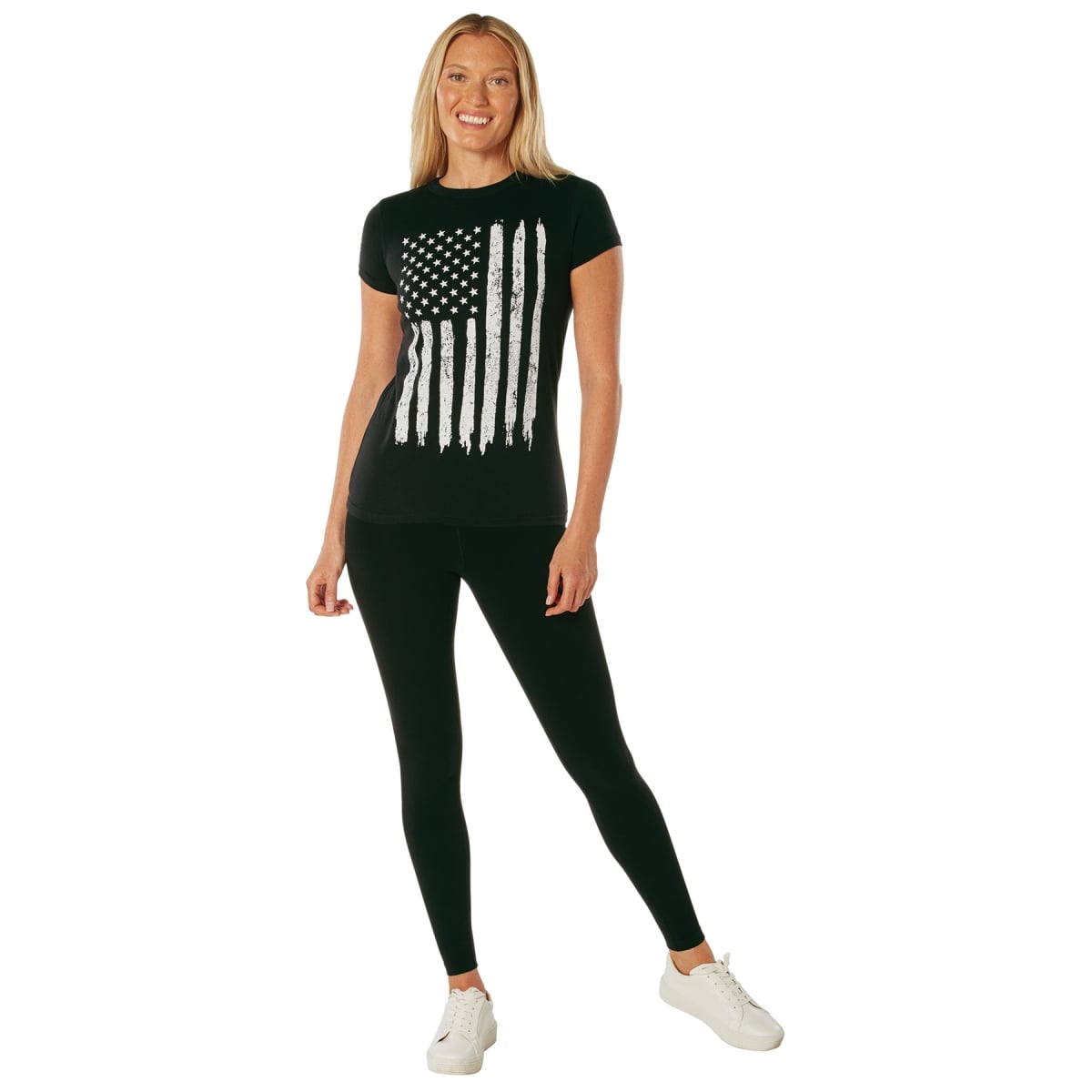 18876 Women Distressed US Flag Long Sleeve T-Shirt - Medium