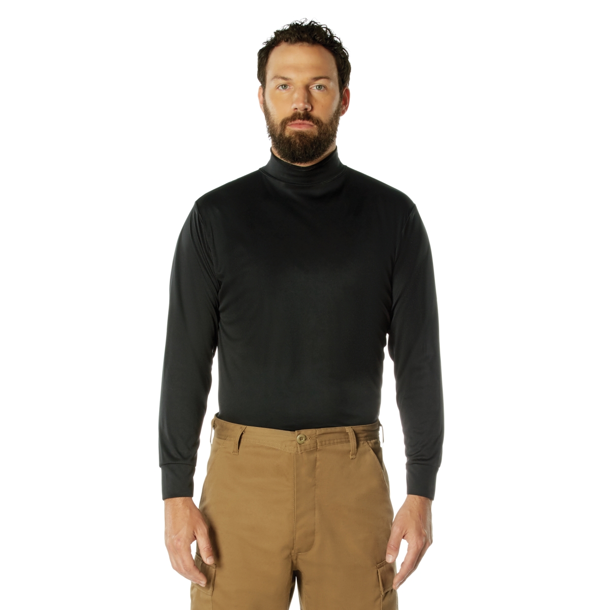 20236 Moisture Wicking Mock Turtleneck Long Sleeve Shirt, Black - Medium