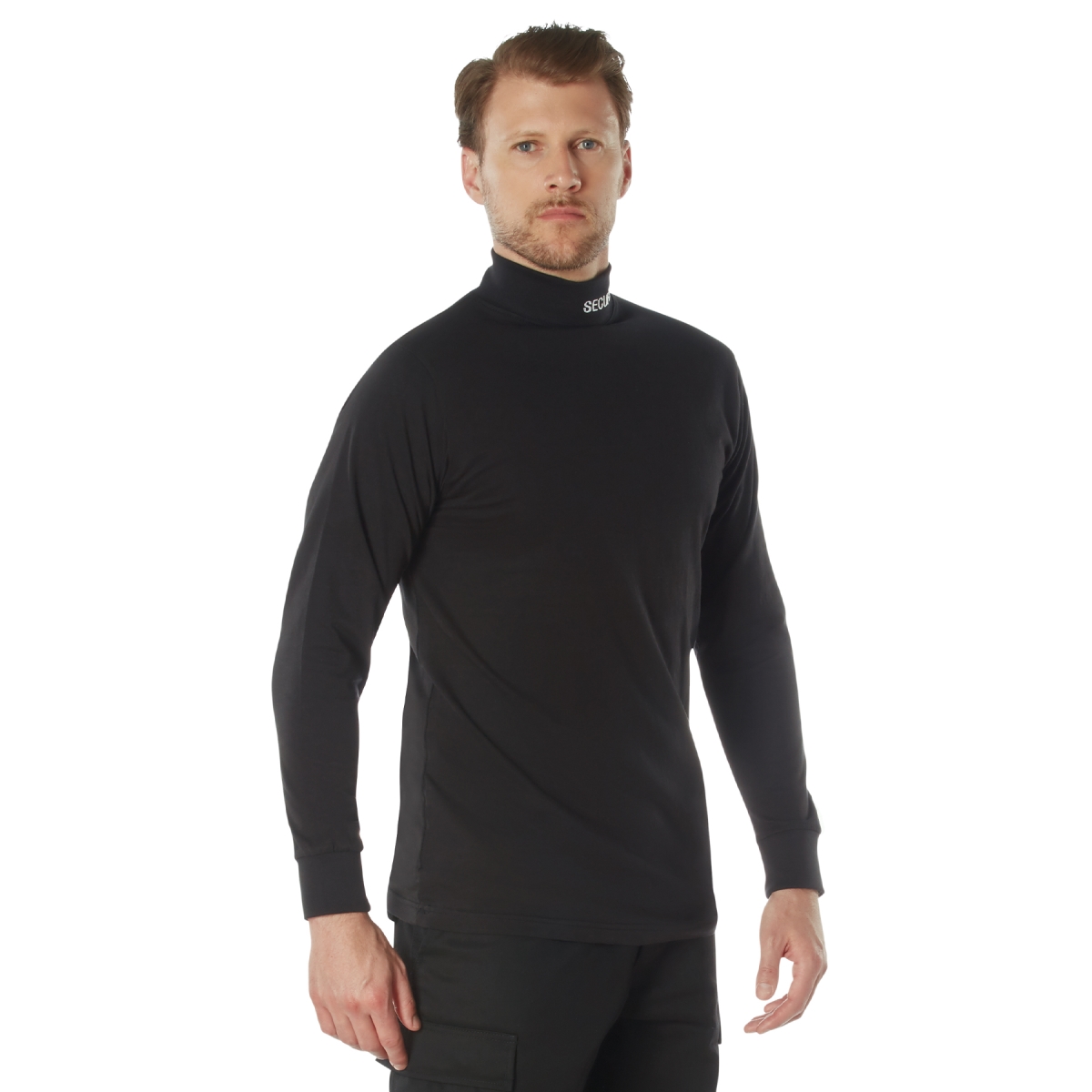 2072 Men Security Mock Turtleneck Long Sleeve Shirt, Black - Medium