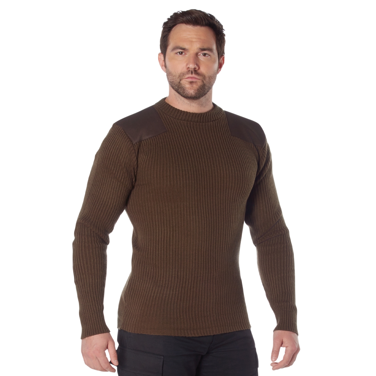 4934 Men Acrylic Commando Sweater Long Sleeve T-Shirt, Brown - Extra Large
