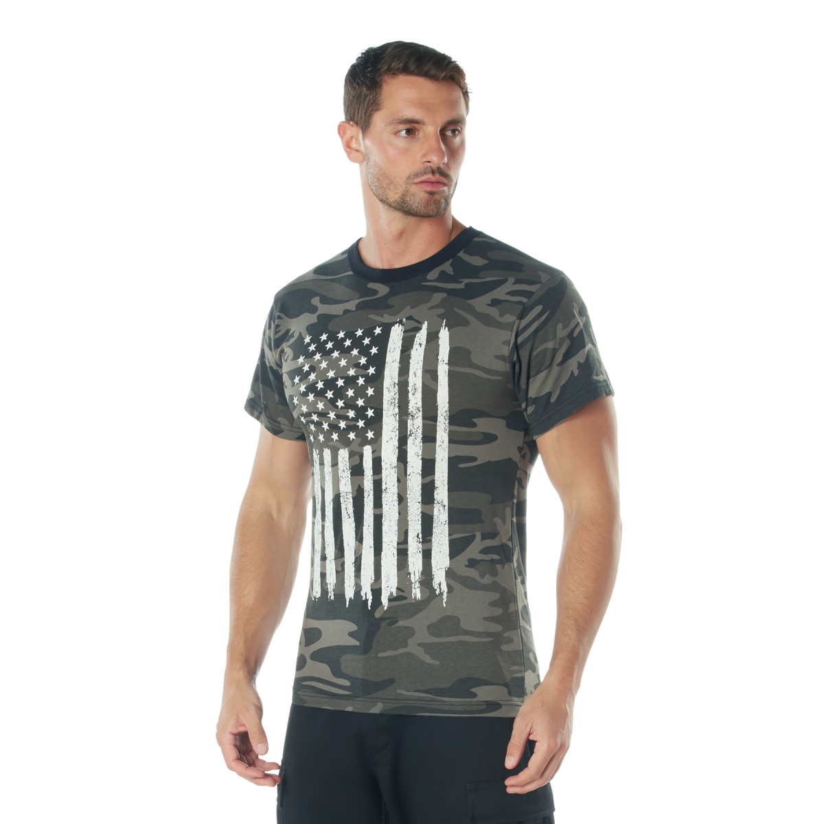 20029 Camo US Flag Short Sleeve T-Shirt, Black Camo - Extra Large