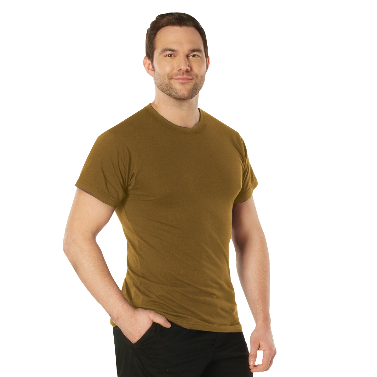 8859 Men Solid Color 100 Percent Cotton Short Sleeve T-Shirt, Brown - Large