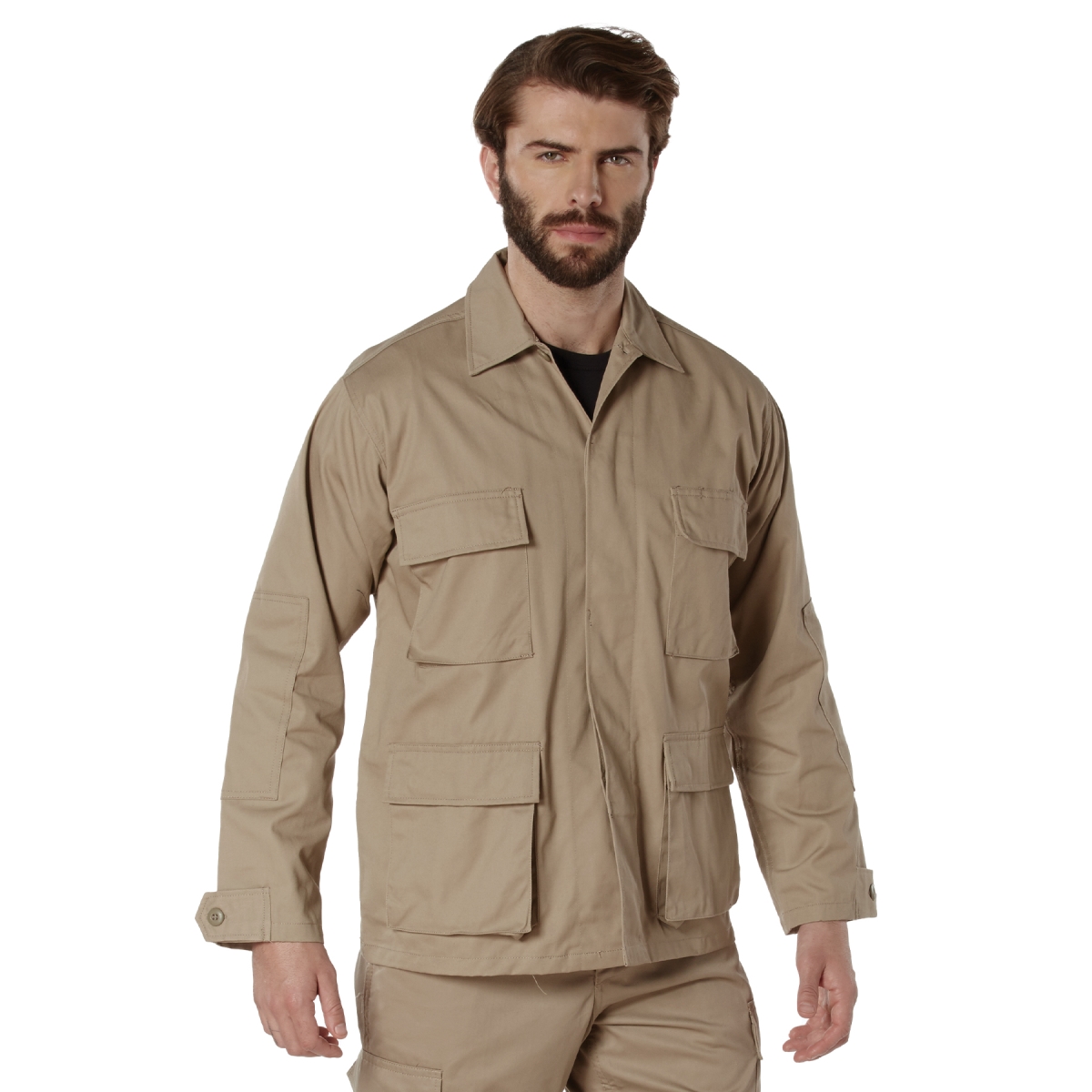 28896 Twill Battle Dress Uniform Long Sleeve Shirt, Khaki - Medium