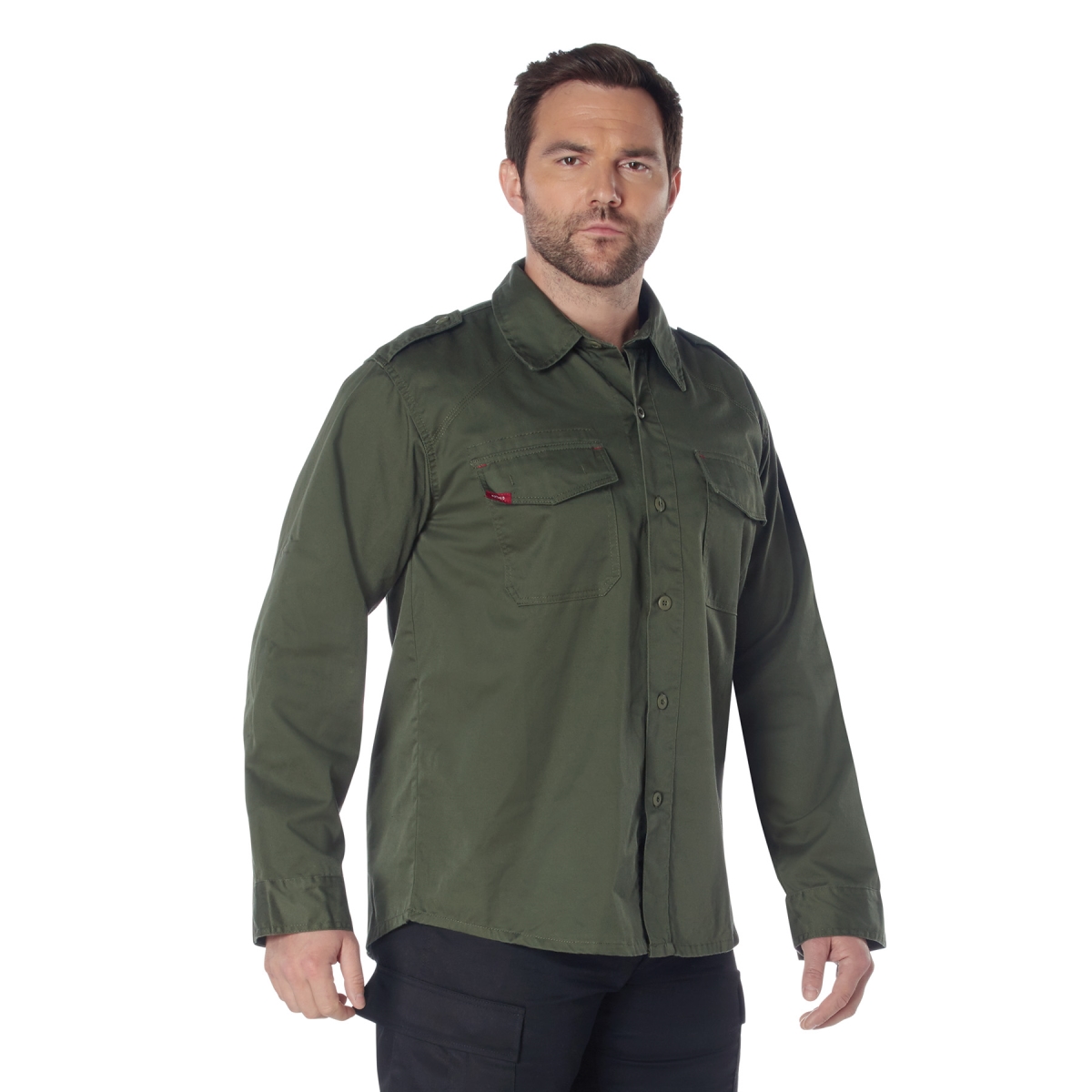 1400 Men Vintage Fatigue Long Sleeve Shirt Olive Drab  Extra Small