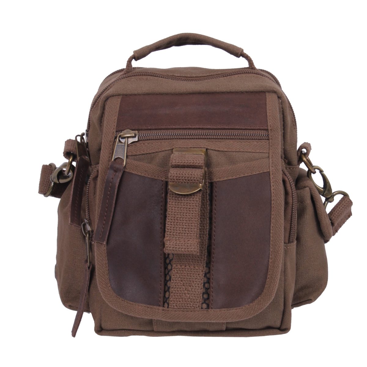 14860 Vintage Canvas & Leather Travel Shoulder Bag, Brown