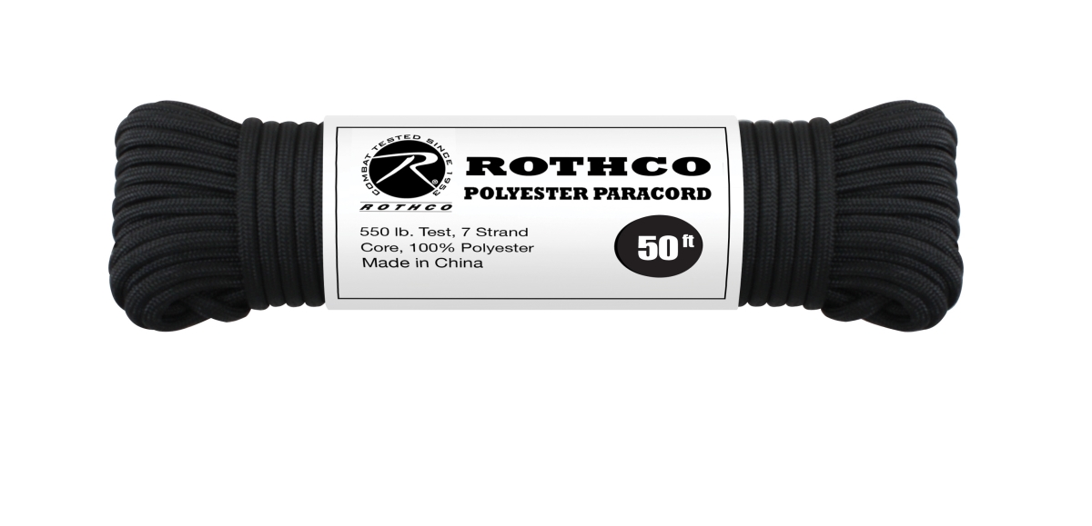 1777 550 lbs Type III Polyester Paracord, Black - 50 ft.