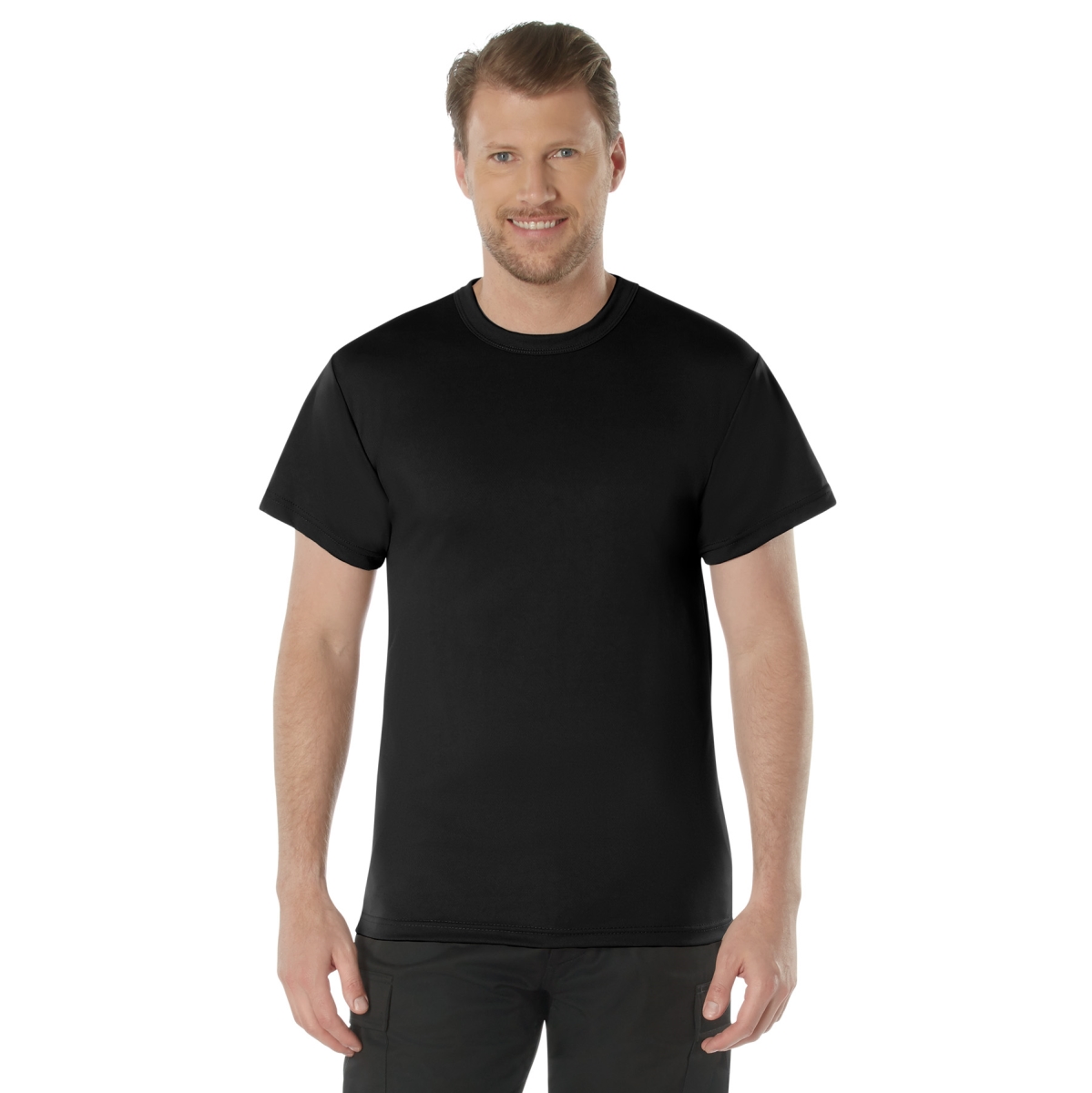 17664 Men Quick Dry Moisture Wicking Short Sleeve T-Shirt, Black - Extra Large