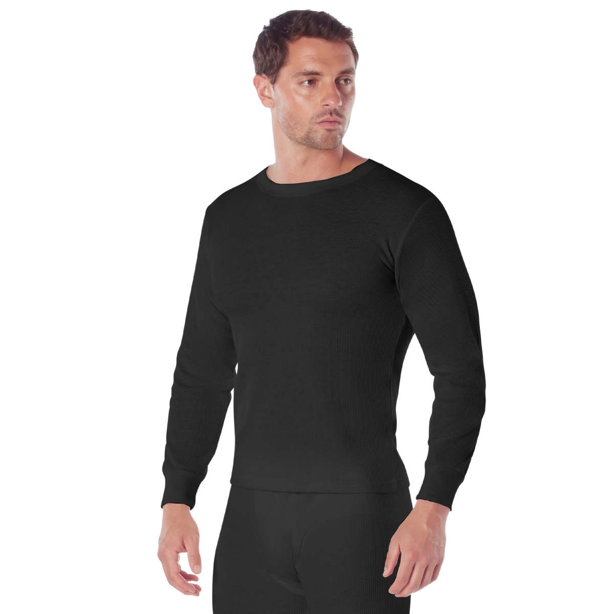 6522 Men Thermal Knit Underwear Top, Black - 2XL