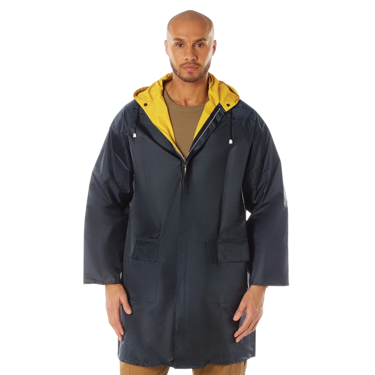 2502 Reversible 3 by 4 Length Rain Parka Suits & Jacket, Navy Blue & Yellow - Large