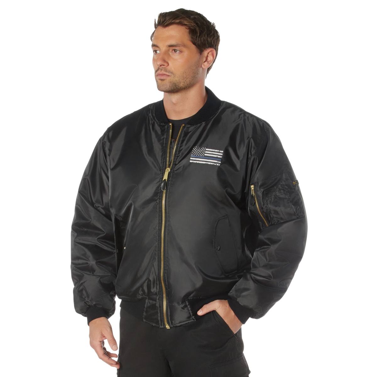 17041 Thin Blue Line Flag MA-1 Flight Jacket - 3XL