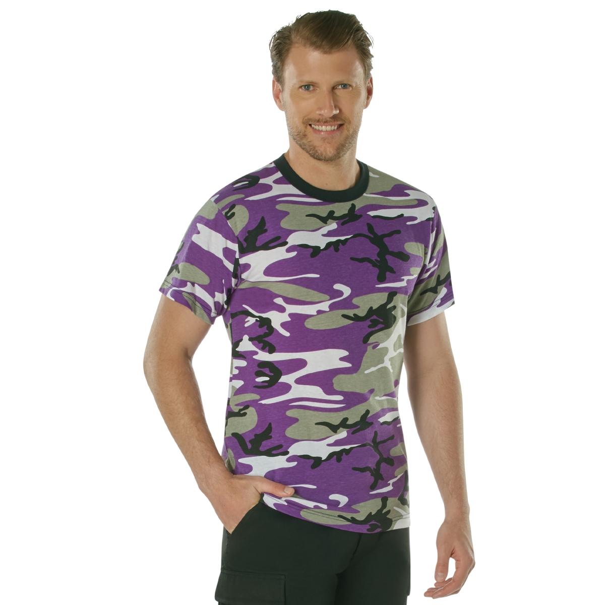 5923 Men Camo Short Sleeve T-Shirt, Ultra Violet Camo - Medium