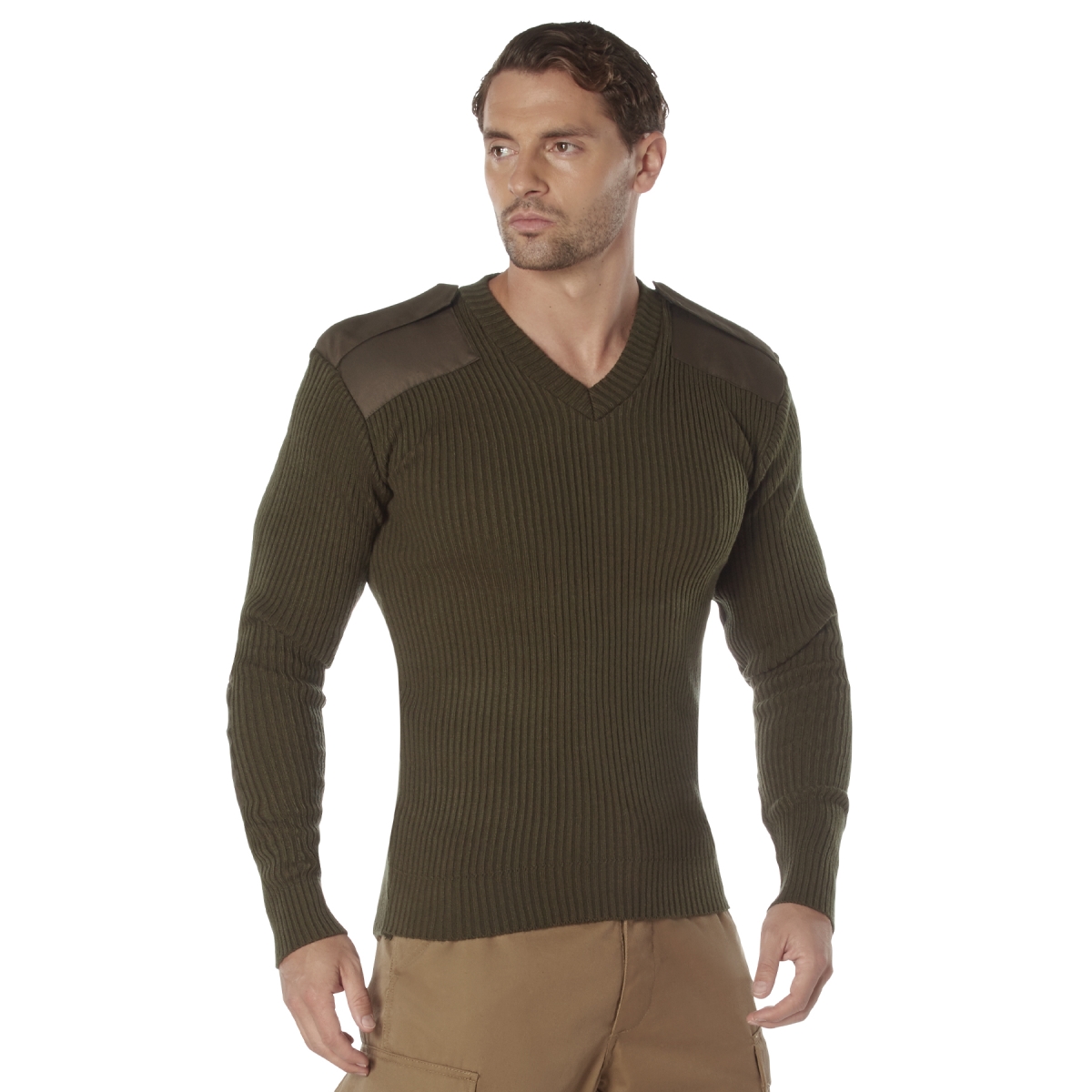 6451 G.I. Style Acrylic V-Neck Long Sleeve Sweater Shirt, Olive Drab - Extra Large