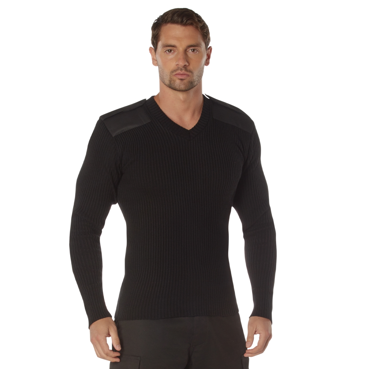 6533 G.I. Style Acrylic V-Neck Sweater, Black - 3XL