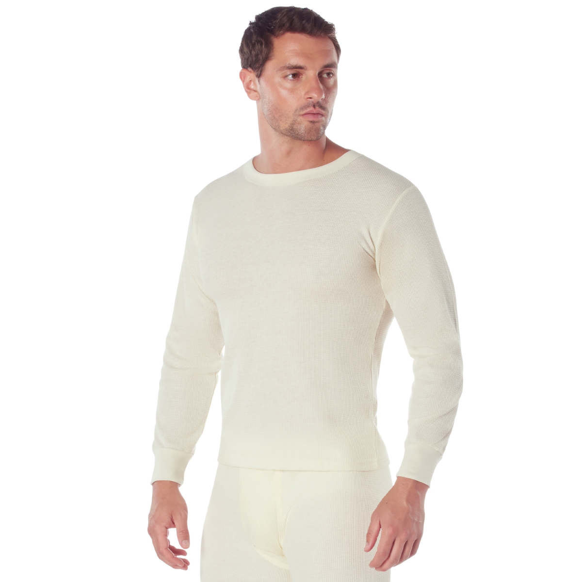 6627 Men Thermal Knit Underwear Top, Natural - Small