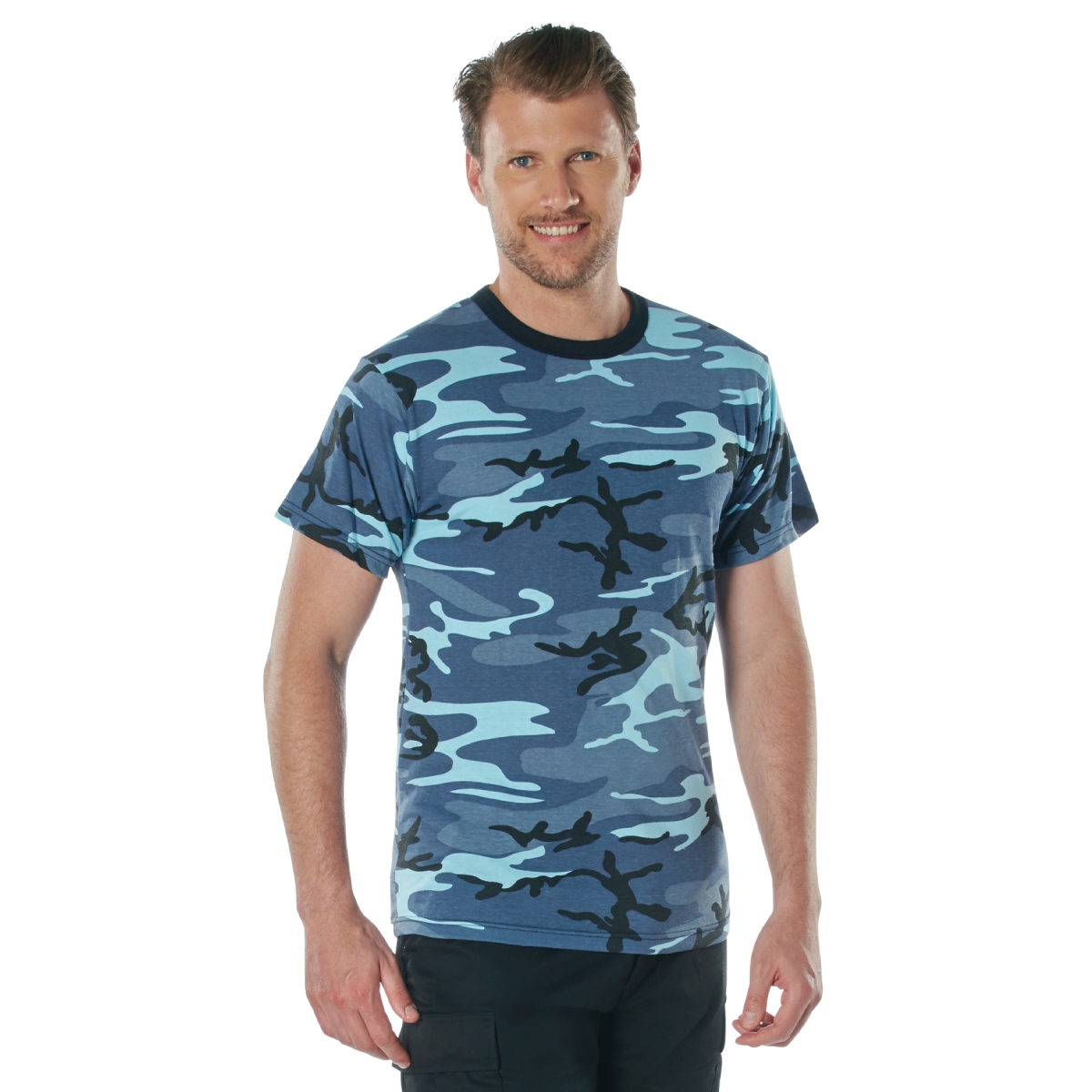 7601 Men Camo Short Sleeve T-Shirt, Sky Blue Camo - Medium