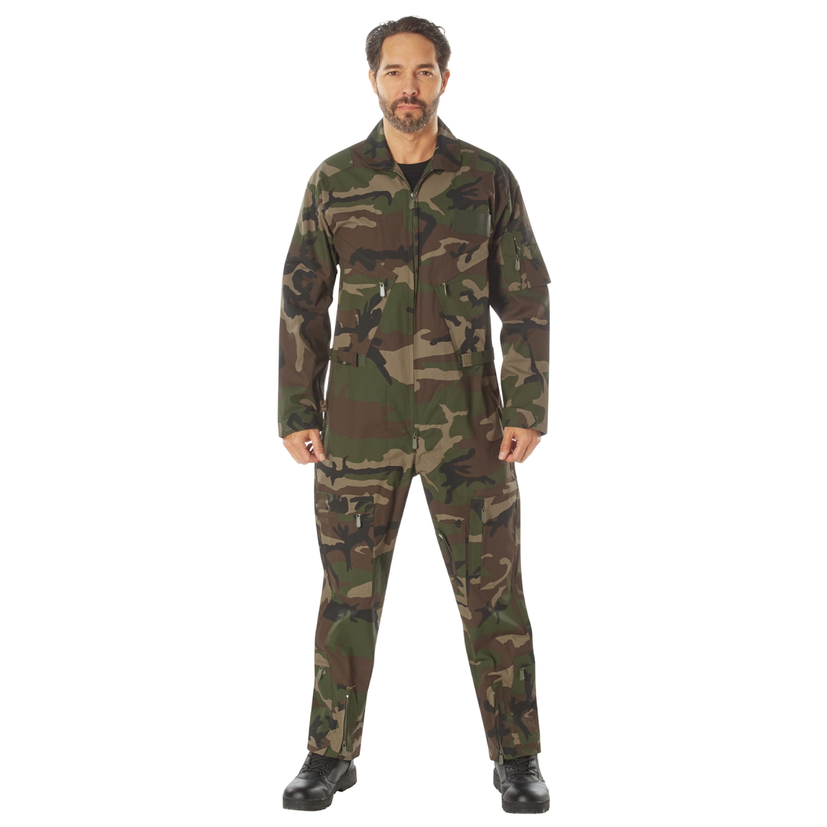 7829 Men Military-Styled Flight Suit, Woodland Camo - Small