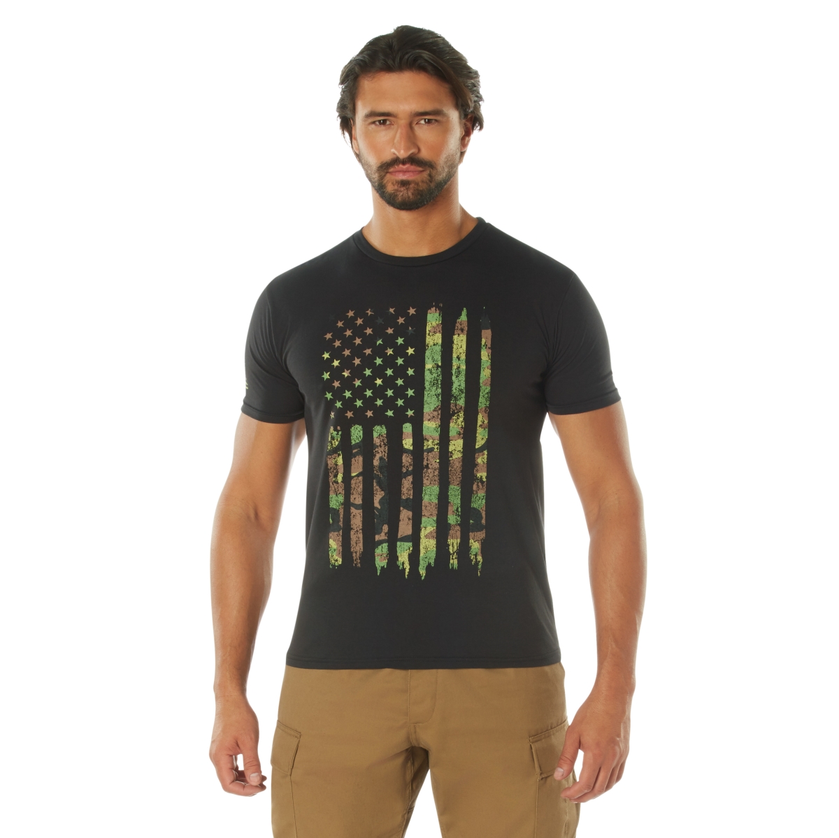 20040 Distressed US Flag Athletic Fit Short Sleeve T-Shirt, Camo - Large