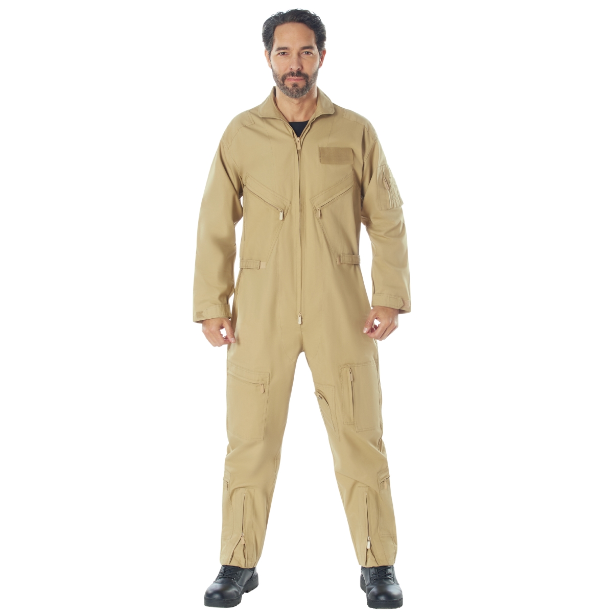 14996 Men Military-Styled Long Sleeve Flightsuit, Khaki - Extra Small