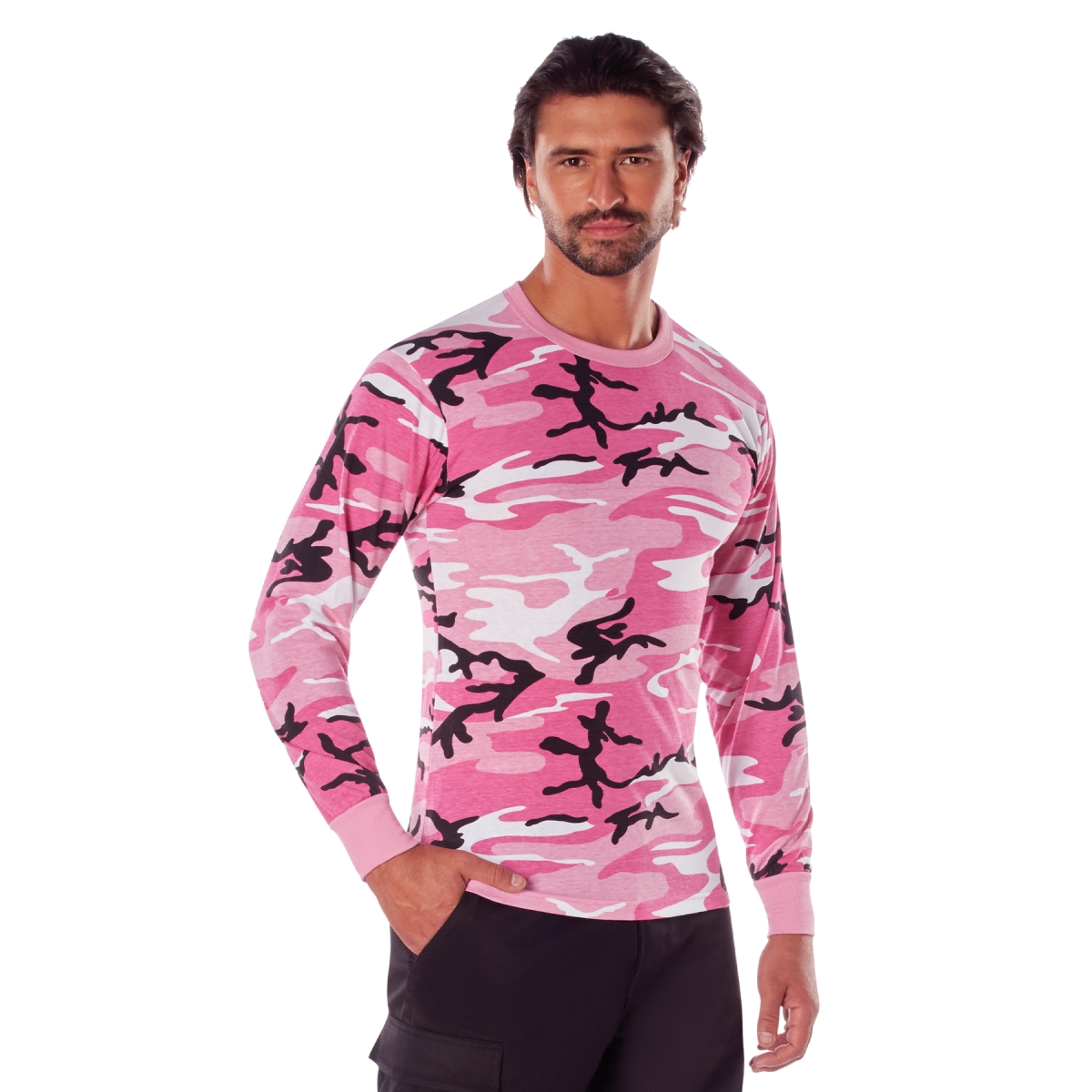 9760 Color Camo Long Sleeve T-Shirt, Pink Camo - Medium