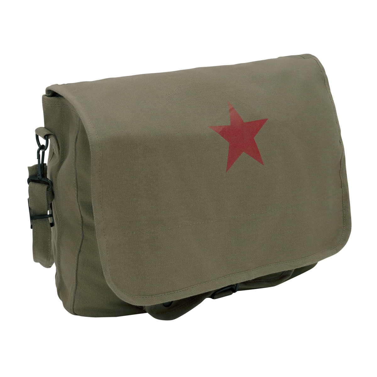 10594 Vintage Canvas Shoulder Bag with Red Star, Olive Drab