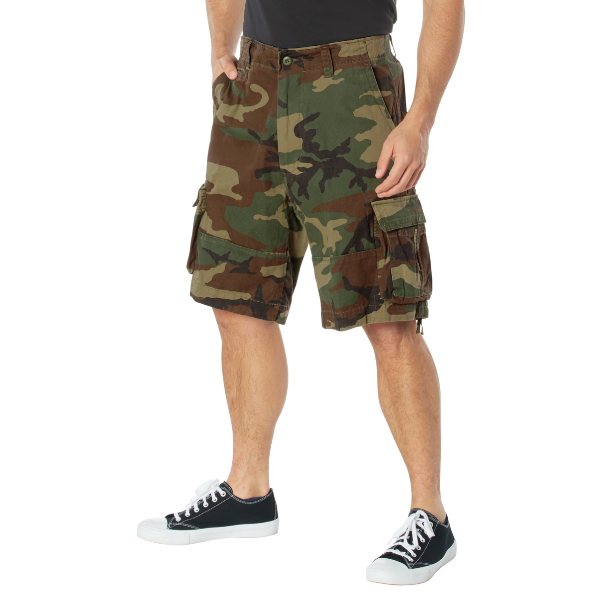 1340 Men Vintage Utility Cargo Shorts, Woodland Camo - Medium