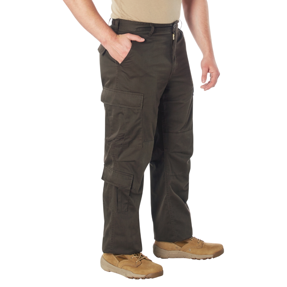 1390 Men Vintage Paratrooper Cargo Fatigue Pants, Brown - Large