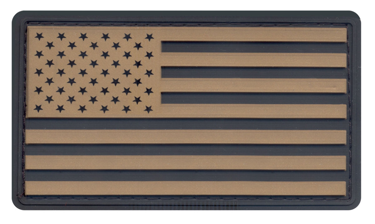 12853 PVC US Flag Patch with Hook Back, Black & Khaki