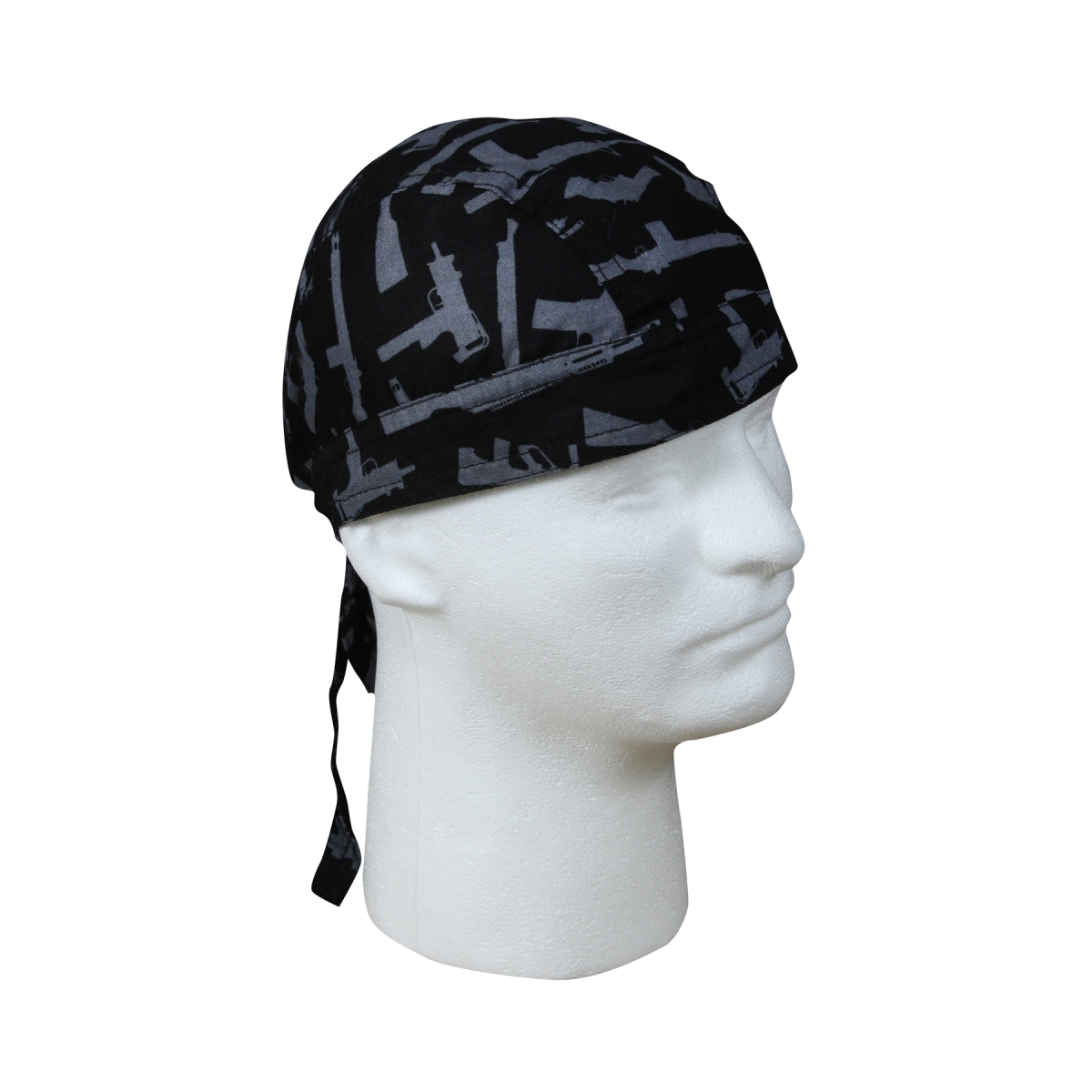 4616 Gun Pattern Headwrap Bandana, Black & Silver