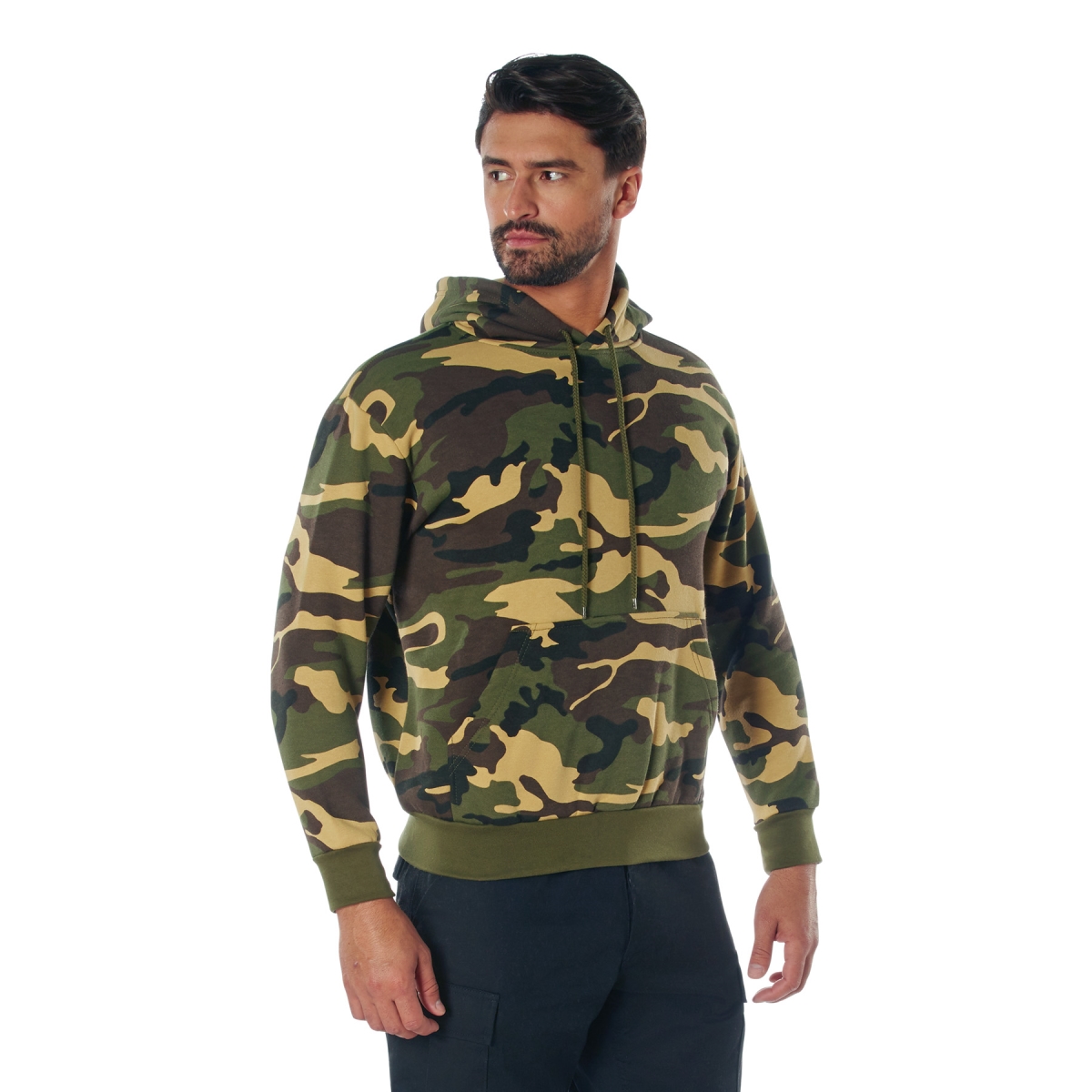 6891 Camo Pullover Long Sleeve Hooded Sweatshirt, Woodland Camo - Extra Large