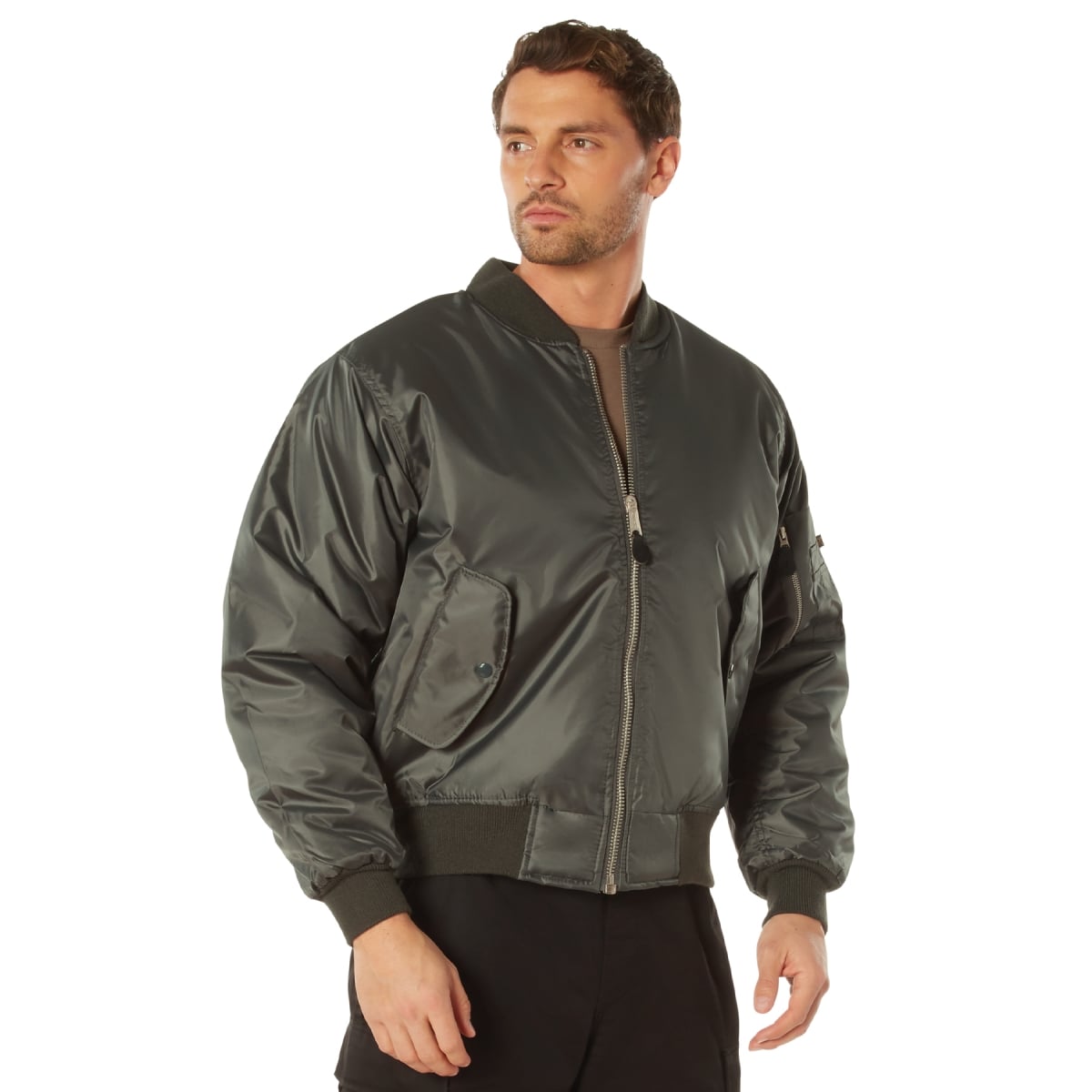 15224 Men MA-1 Flight Long Sleeve Jacket, Gunmetal Gray - Extra Large