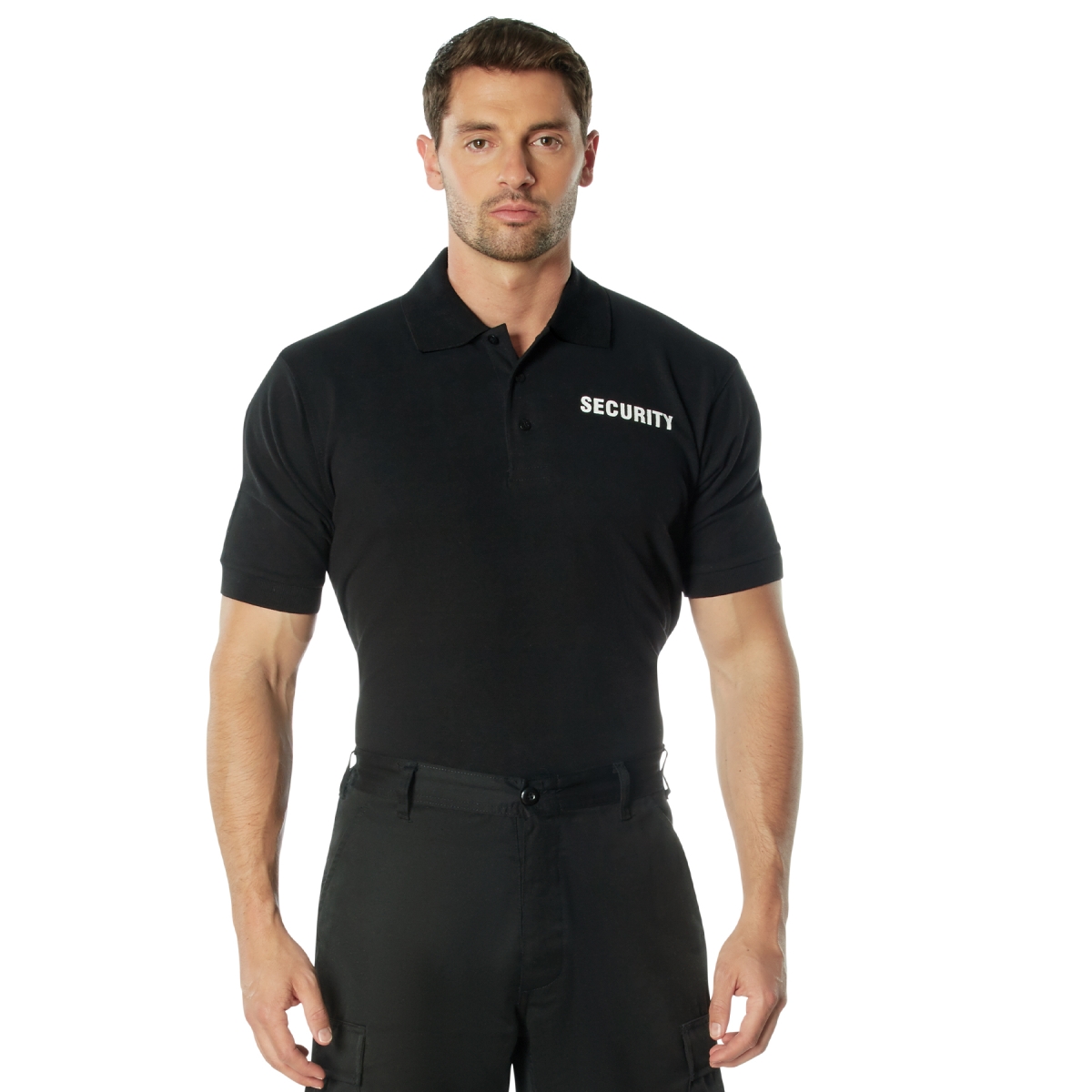 8668 Men Printed Security Polo Short Sleeve Shirt, Black - Extra Large
