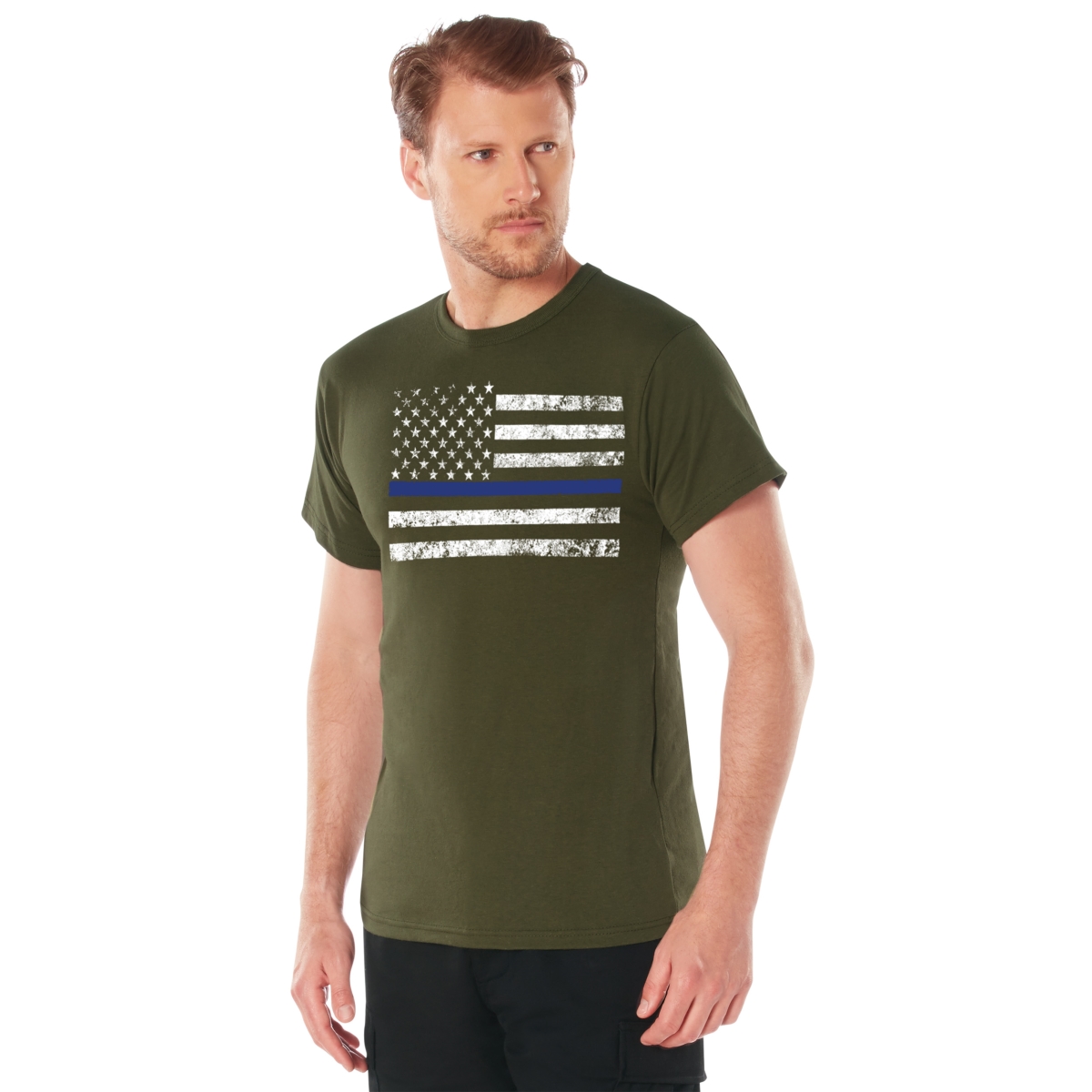 18255 Thin Blue Line Short Sleeve T-Shirt, Olive Drab - Medium