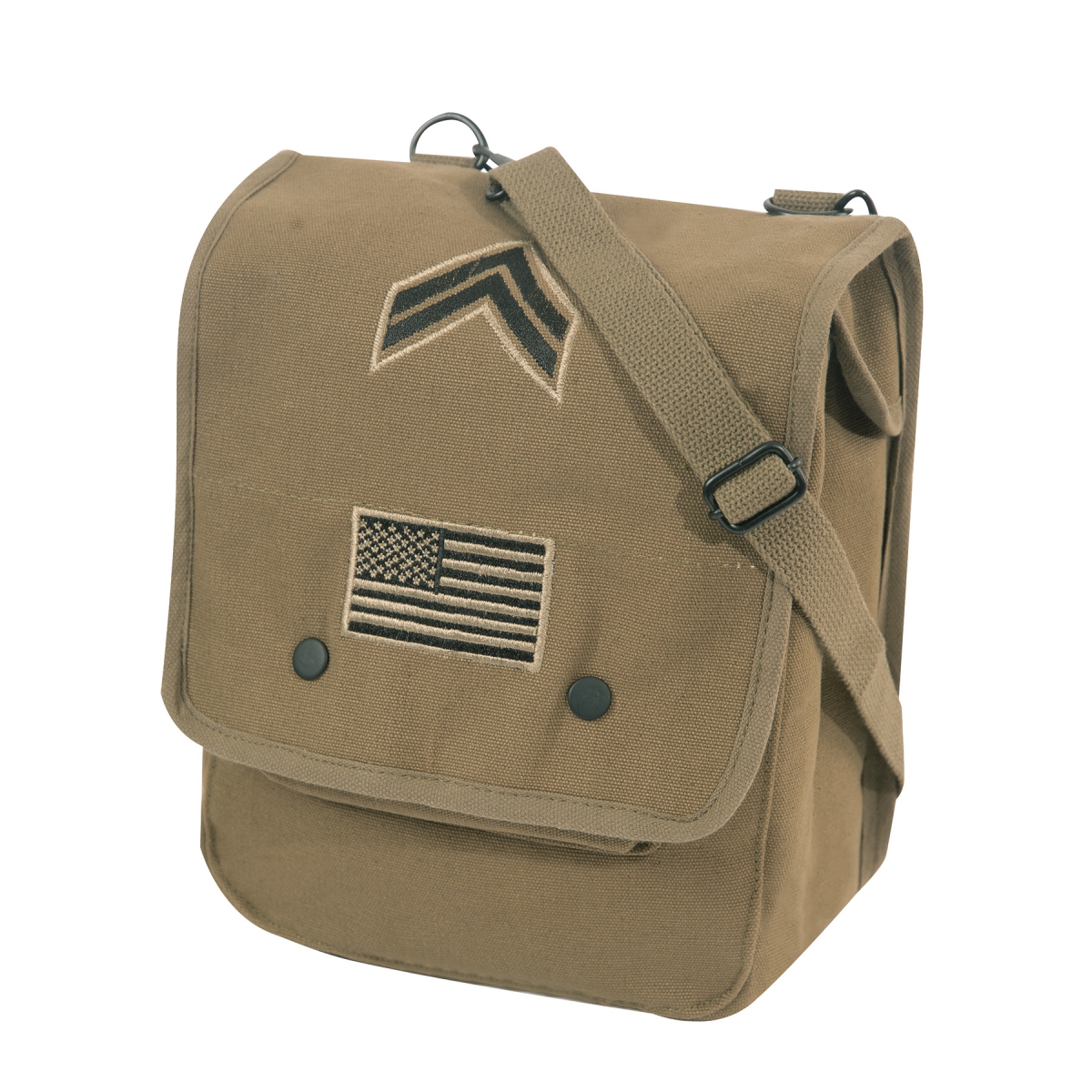 10254 Canvas Map Case Shoulder Bag with Military Patches, Olive Drab