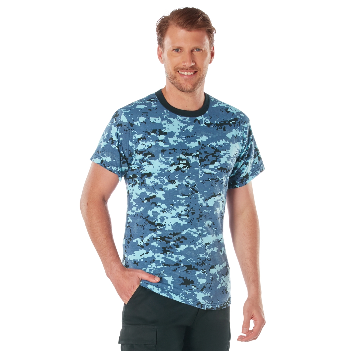 12472 Men Digital Camo Short Sleeve T-Shirt, Sky Blue Digital Camo - Medium