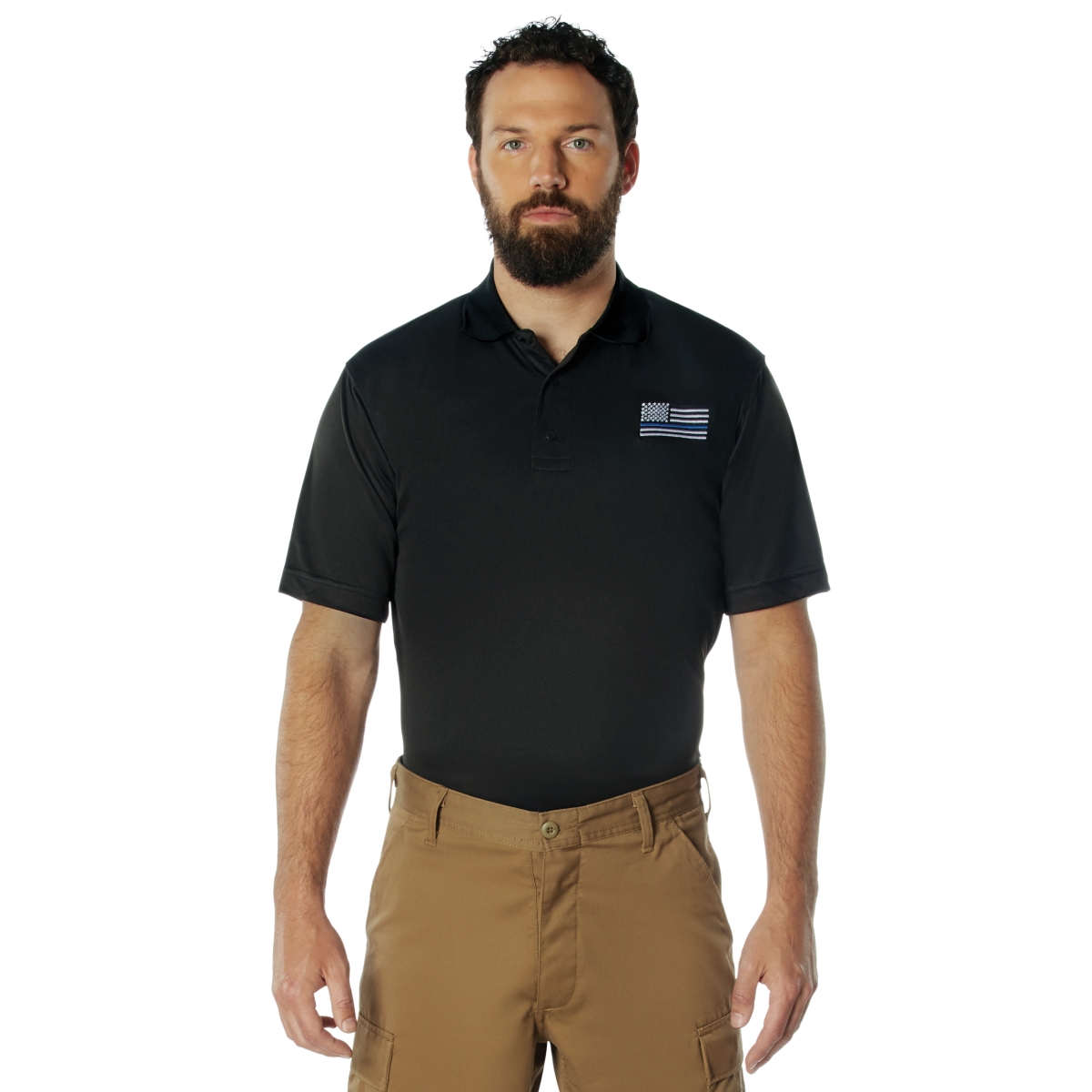 17166 Thin Blue Line Moisture Wicking Polo Short Sleeve Shirt - Medium