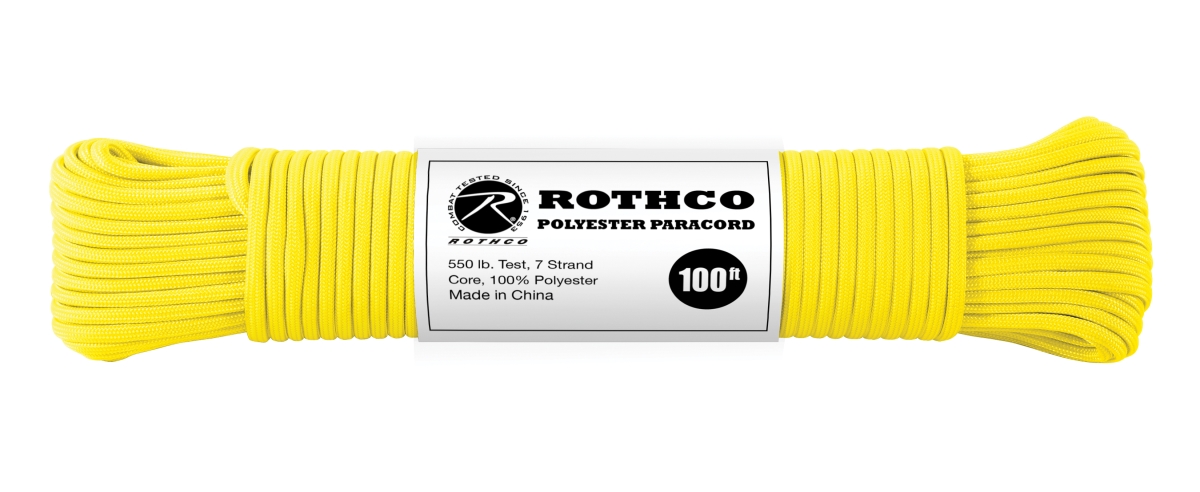 1790 550 lbs Type III Polyester Paracord, Safety Yellow - 100 ft.